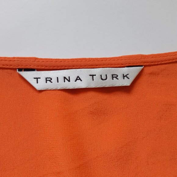 👚Trina Turk  100% Silk Orange Beaded V Neck Tunic Top Blouse - Picture 10 of 14